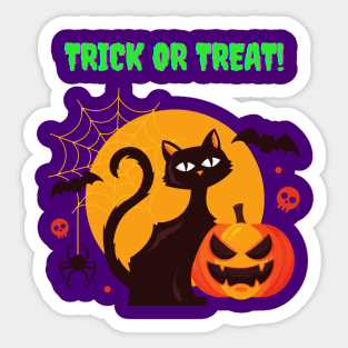 Halloween Trick or Treat spooky cat and pumpkin Sticker